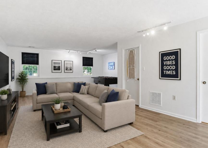 Virtually Staged Basement Recreation Room